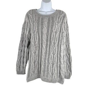 J. Jill Wearever Collection Fisherman Sweater 2X Cable Knit Gray NWT FS-1497